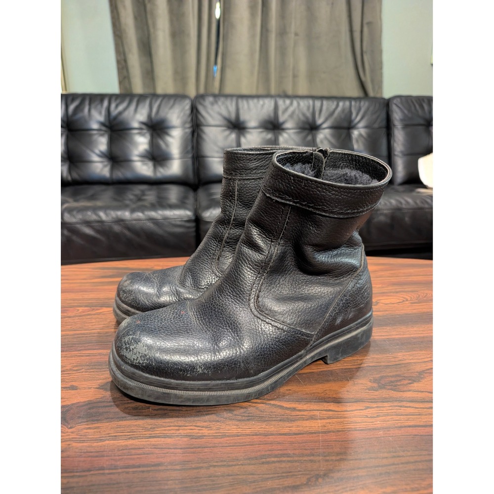 Florsheim Vintage Mens 7 3E Black Pebbled Leather Side Zip Fur Lined Boots